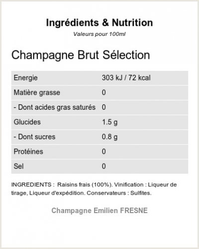 BRUT SELECTION - Ingrdients et Nutrition 